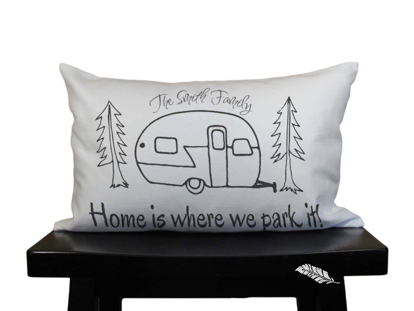 Personalized family RV pillow Home is where we park it camping pillow travel trailer decor. gift for happy camper motor home traveler