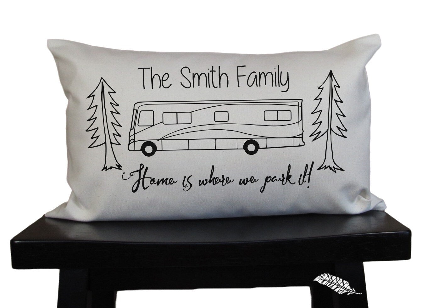 Personalized family RV pillow Home is where we park it camping pillow travel trailer decor. gift for happy camper motor home traveler