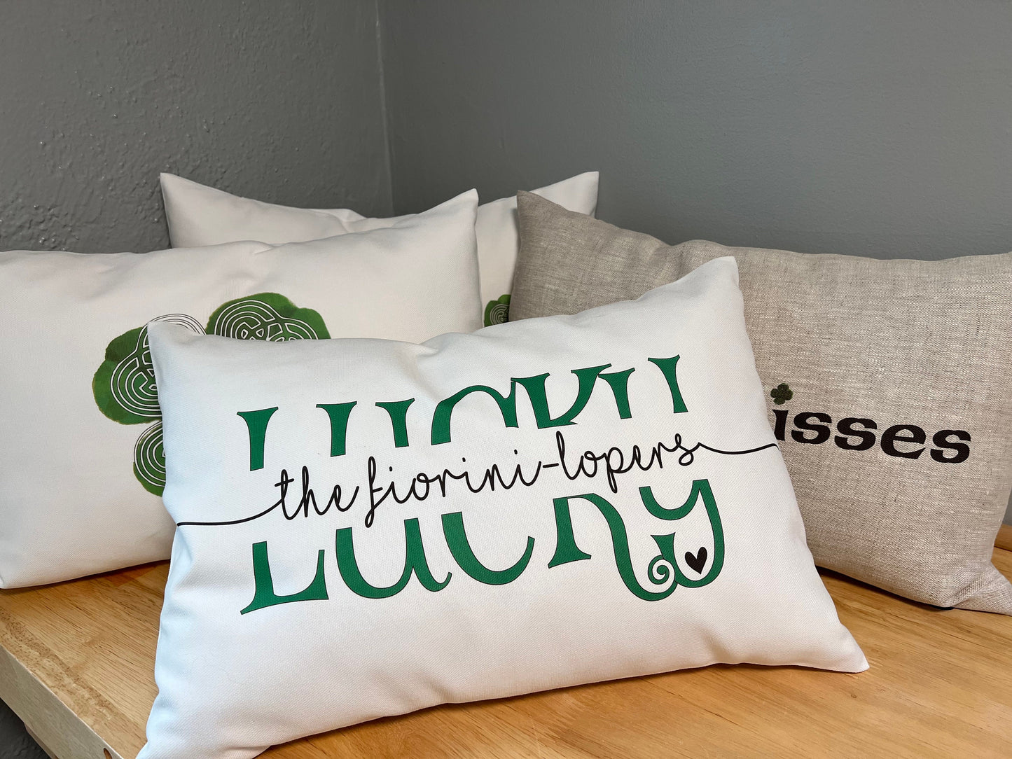 Pillow Shamrock | Irish Kisses | Irish Linen Home Decor | Celtic Decorative Pillows | Irish Pillow | Saint Patricks Decor | Rustic holiday