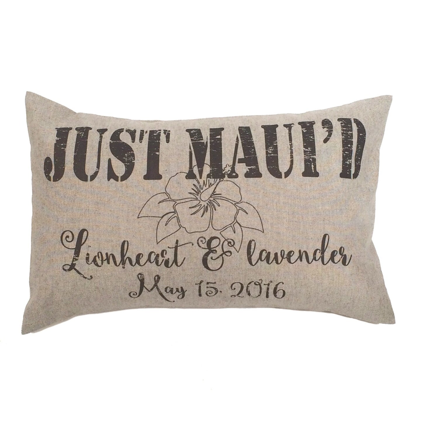 JUST MAUI'D or Happily MAUI'D Personalized pillow wedding gift for a Hawaiian wedding couple. Distressed shabby chic