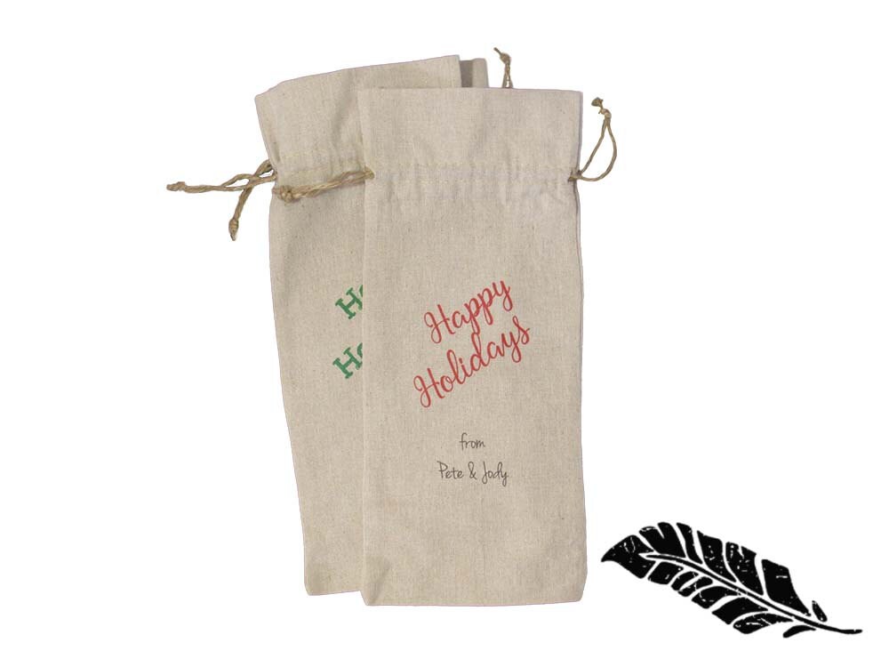 Personalized LINEN WINE BAGS, Set of 6, wine gift bags rustic linen with jute drawstring, printed with your name(s)