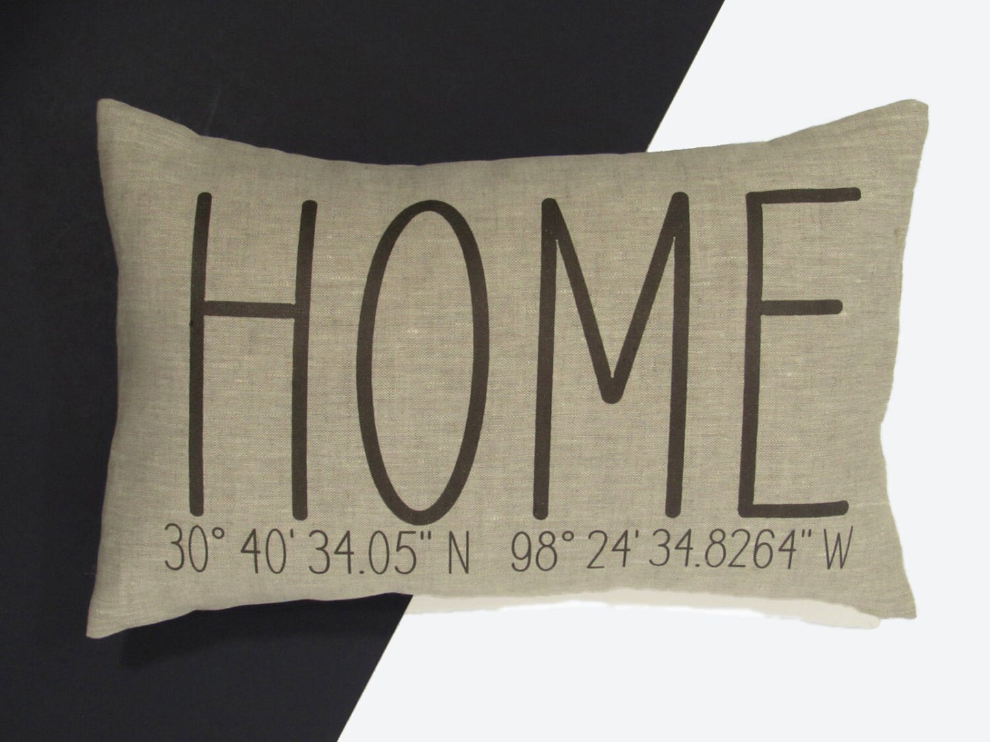 HOME, Latitude Longitude Home pillow, housewarming, clean minimalist design, Real Estate closing gift, Agent settlement gift