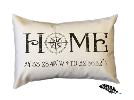 HOME Latitude Longitude coordinates pillow GPS pillow housewarming Nautical shabby chic lightly distressed real estate closing settlement