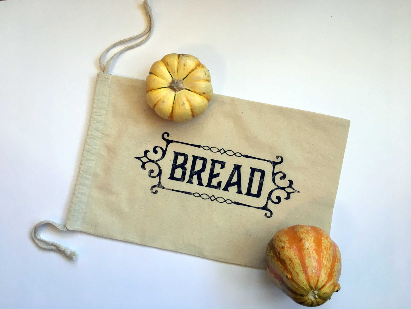 Reusable cotton bread bag, baker bag, bread keeper or hostess gift bag for bakers. Drawstring natural printed gift bag for homemade bread.