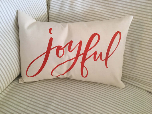 JOYFUL pillow hostess gift Christmas decor Holiday Pillow  word pillow throw pillow Farmhouse pillow Natural Cotton