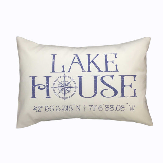 LAKE HOUSE GPS Latitude Longitude coordinates pillow map pillow housewarming Nautical lake decor lightly distressed