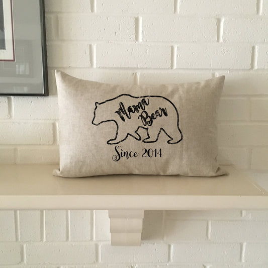 Mama Bear pillow personalized with date