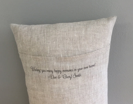 ADD A NOTE - Add a personalized printed note on the back of any purchased pillow