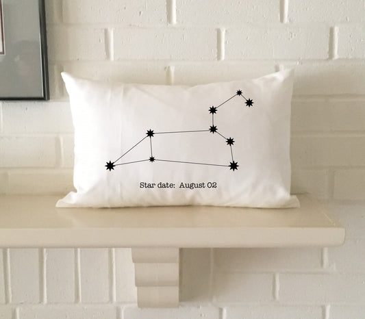 Personalized Leo constellation zodiac gift accent pillow with birthday "star date" for boyfriend, girlfriend, son, daughter, or yourself!