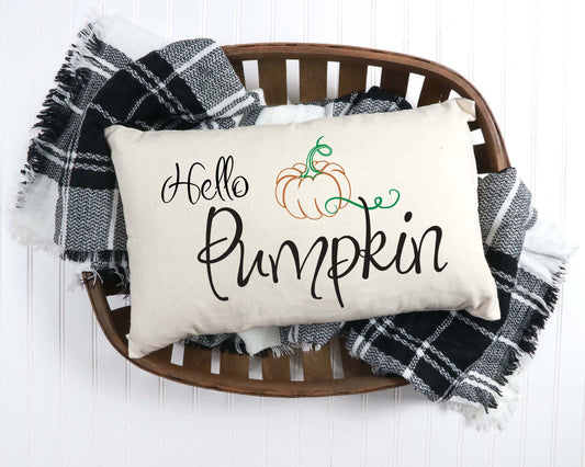 Hello Pumpkin fall halloween holiday pillow