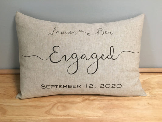 Engagement announcement gift, bridal announcement, personalized date pillow