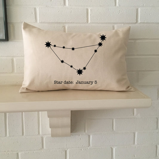 Personalized Capricorn constellation zodiac accent pillow with birthday "star date" for boyfriend, girlfriend, son, daughter, or yourself!