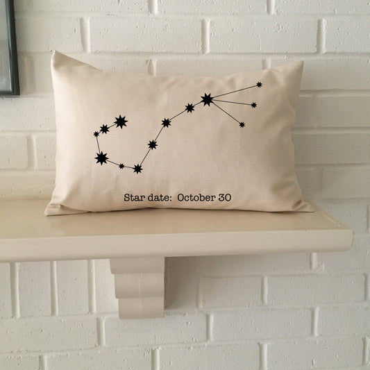 Personalized Scorpio constellation zodiac gift pillow with birthday "star date" for boyfriend, girlfriend, son, daughter, or yourself!