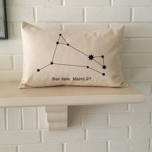 Personalized Aries constellation zodiac gift accent pillow with birthday "star date" for boyfriend, girlfriend, son, daughter, or yourself!