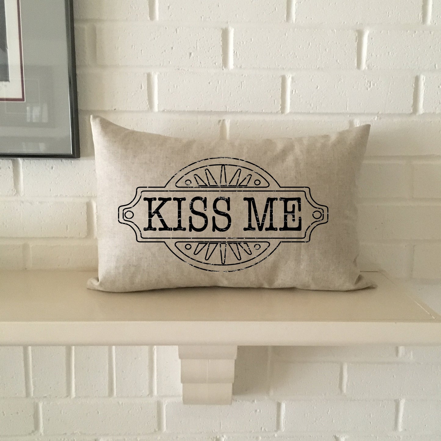 KISS ME Sweetheart sayings or your own words on natural fiber pillow lightly distressed for your Valentine or home decor