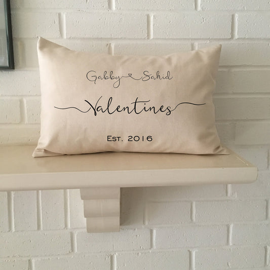 Valentines personalized pillow for you or your favorite couple with established date and names