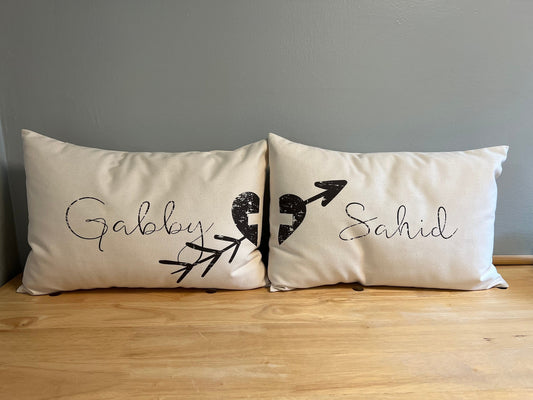 Set of 2 Couples personalized heart pillow set