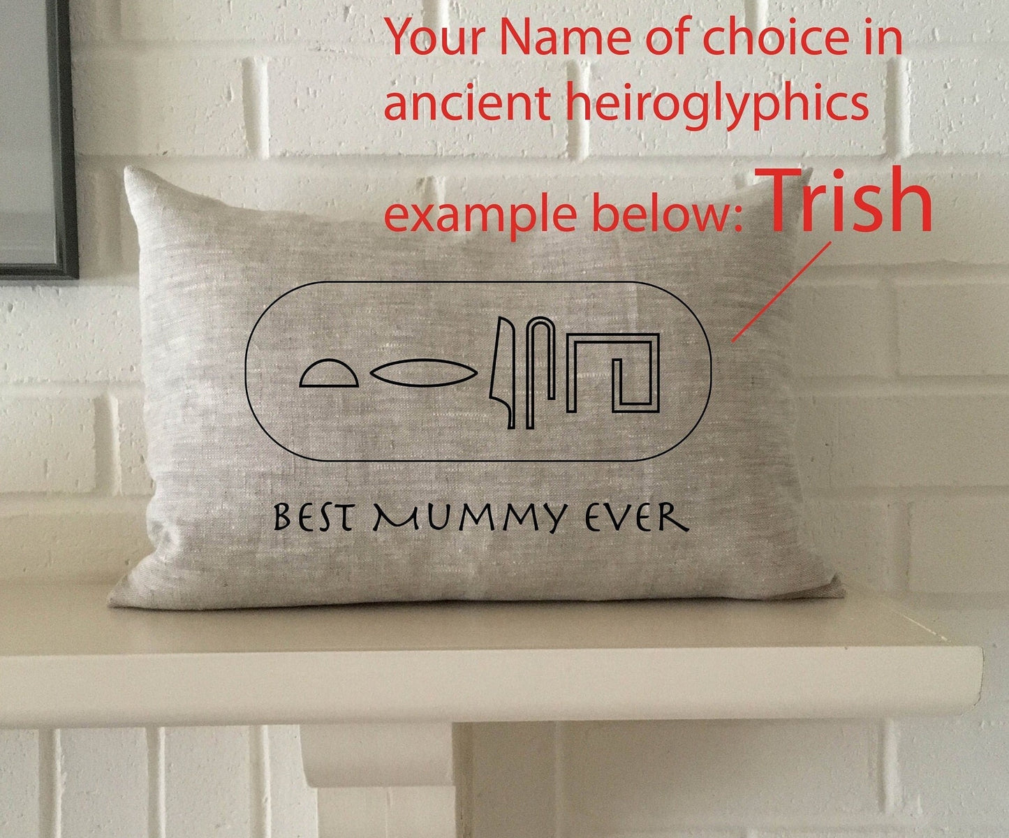 Best Mummy Ever personalized hieroglyphic unique pillow gift with Mom's Name in ancient Egyptian hieroglyphics