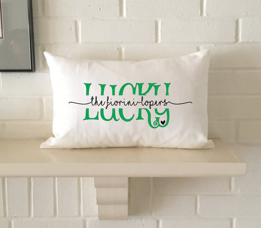 Personalized family St Patrick Day pillow, Irish decor for your St Paddy's home in pure cotton or pure linen for authentic quality and style