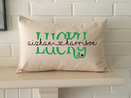 Personalized couples St Patrick Day pillow, Irish decor for your engagement, wedding, newlywed St Paddy's home in pure cotton or pure linen