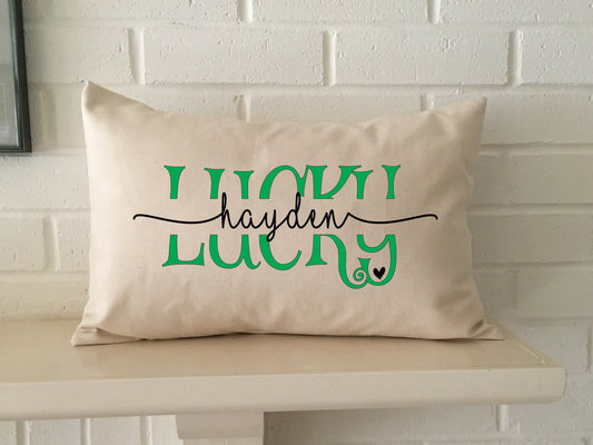 Personalized Lucky name pillow for grandchild, boyfriend, girlfriend, husband, wife or friend for St Patrick Day, Irish decor for your kids