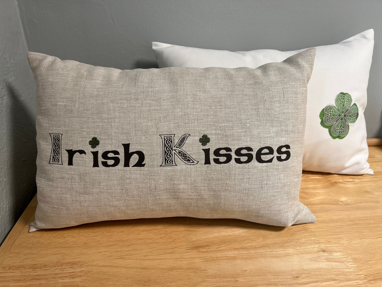 Pillow Shamrock | Irish Kisses | Irish Linen Home Decor | Celtic Decorative Pillows | Irish Pillow | Saint Patricks Decor | Rustic holiday