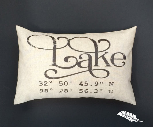 lake house decor pillow Latitude Longitude Lake pillow coordinates pillow, GPS pillow personalized lake house